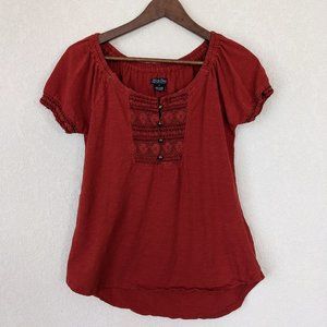 Lucky Brand Red Orange embroidered detail shirt size Small